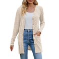 thumbnail image 1 of 2025 Women's Cozy Textured Solid Open Front Plus Size Color Long Sleeve Cardigan Long Loose Cardigan, 1 of 7
