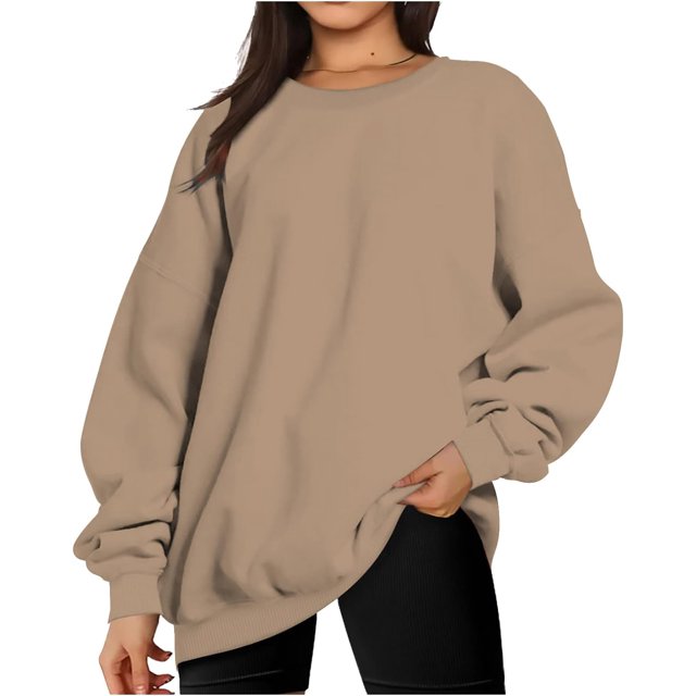 ORUYROP Sweat-Shirts Oversize pour les Femmes à Manches Longues Col Rond Pull Casual Silod Couleur Polaire Tops Pulls