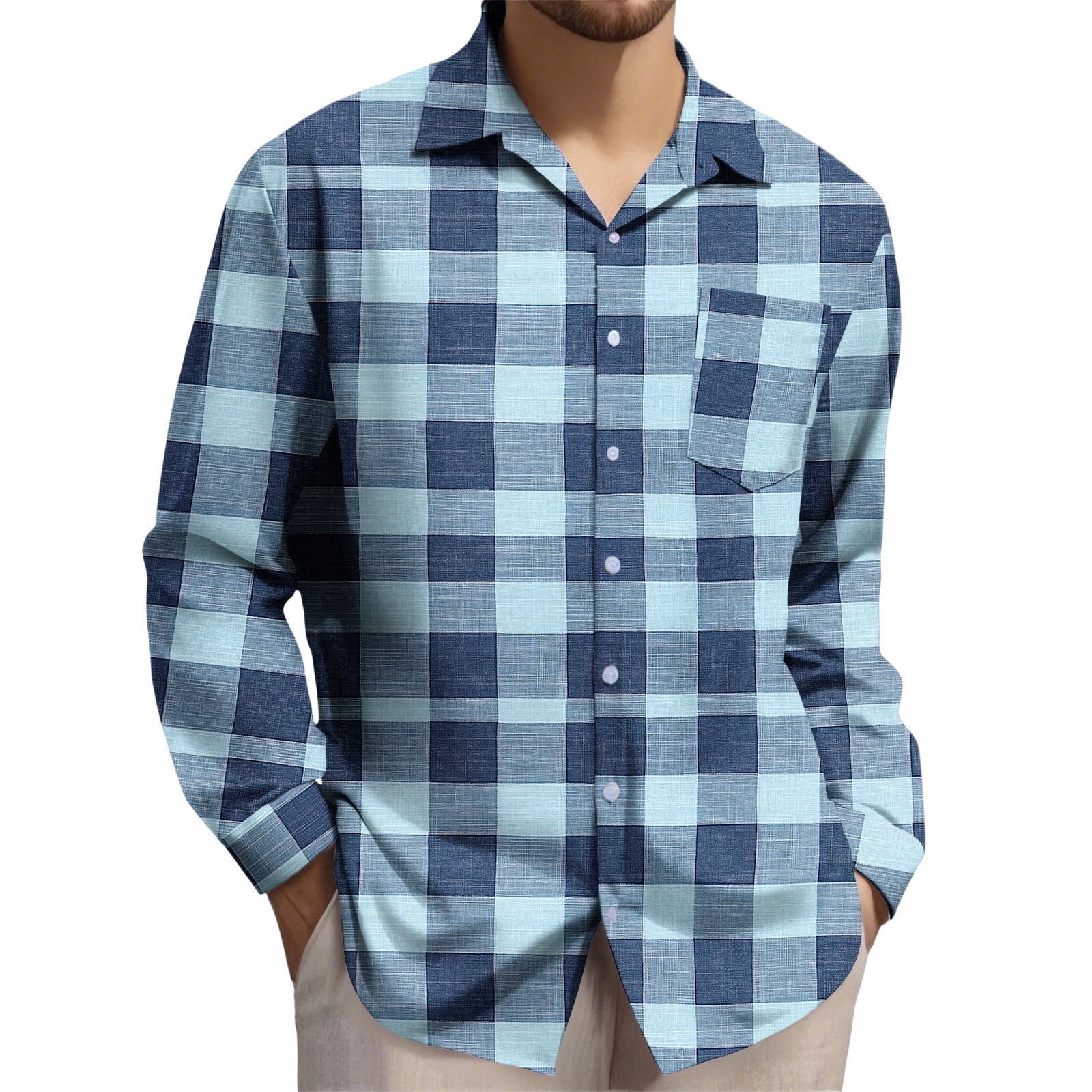 Ohufall Mens Plaid Casual Shirts Long Sleeve Comfy Button Down Shirts Men's Plus Size Tops