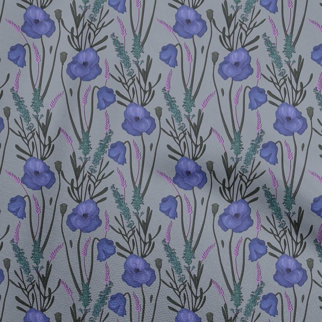 oneOone Georgette Viscose Medium Blue Fabric Floral Retro Craft Projects Decor Fabric Printed By The Yard 42 Inch Wide