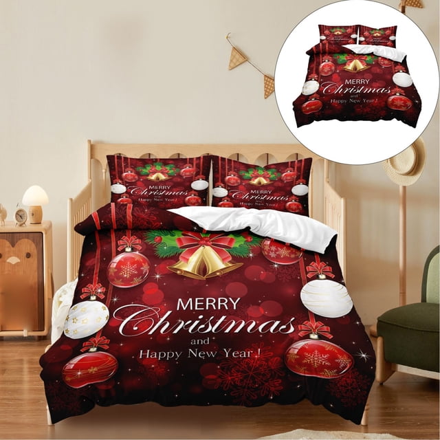 Outdoor Christmas Decorations Four-Piece Set Christmas Bedding Set Santa And Pattern Duvet Cover With Pillowcase Set Size Christmas Print Duvet Cover Set four pieces beddings