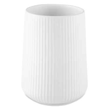 Thyme & Table, Petit pot de rangement de cuisine en céramique nervuré avec couvercle en bambou, blanc