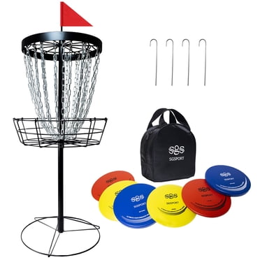 SGSPORT Panier de Golf à Disque avec Disques / Cible de Golf à Disque Portable avec Panier de Parcours de Golf à Disque Robuste à 24 Chaînes, Livré avec 6 Pcs Disques de Golf à Disque avec Sac de Transport