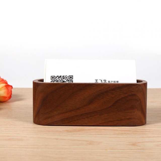 Akozon Business Card Holder 1Pc Creative Wooden Case Storage Box Organizer Office Desktop Ornaments