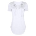 thumbnail image 3 of MY Women Solid Color Short Sleeve Tunics Lace-up V Neck Top, 3 of 4