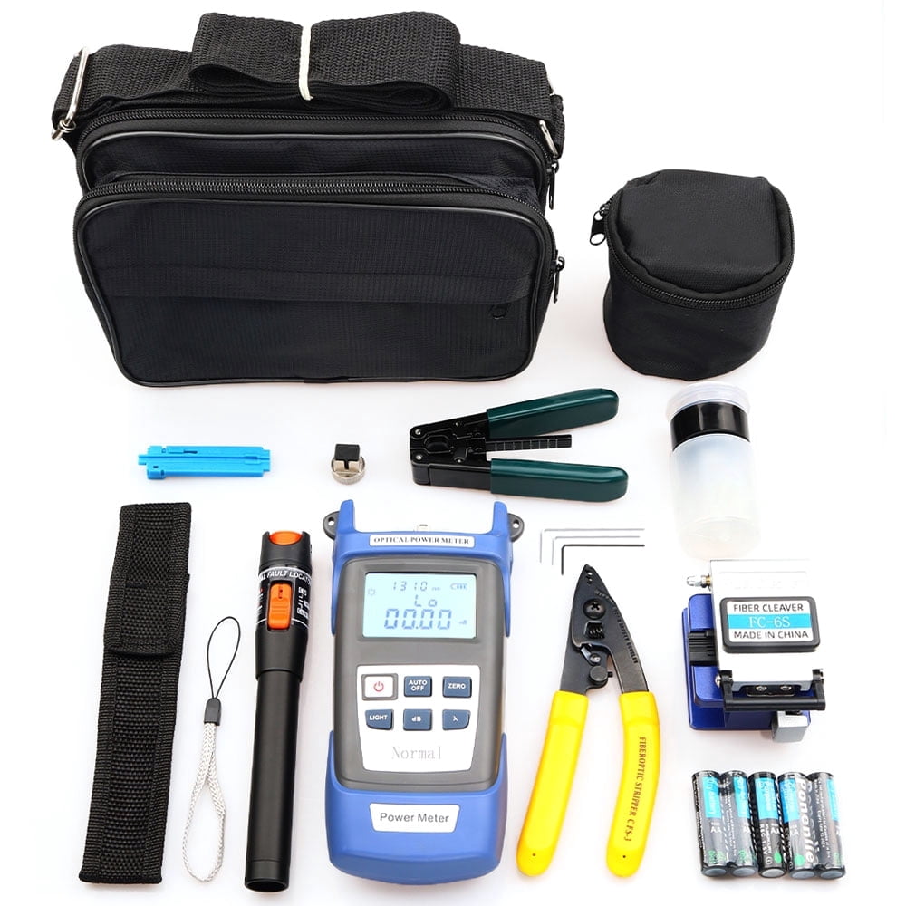 Lindbes Optical Fiber Tool Set Fiber Cleaver Set Cold Cutting Tool Set with Optical Power Meter Red Pen Wire Stripper Storage Bag