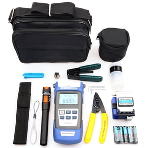 Lindbes Ensemble d'outils de fibre optique Ensemble d ́outils de coupe à froid avec capteur de puissance optique Sac de rangement à strip-teaseuse en fil de fer rouge