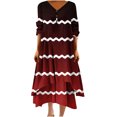 thumbnail image 1 of Women's Tea Length Loose Dress Pajamas Solid Color Elegant Casual Ruffle Clearance Long Sleeve Trendy V Neck Button Spring Red M, 1 of 1
