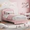 thumbnail image 3 of Twin Upholstered LED Platform Bed Frame with Storage Drawer No Box Spring Needed Easy Assembly Princess Crown Design Pink, 3 of 7