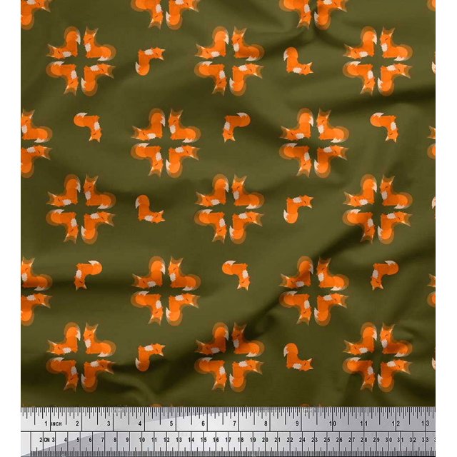 Soimoi Poly Georgette Fabric Fox Kids Fabric Prints by Yard 42 Inch Wide