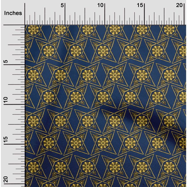 oneOone Silk Tabby Fabric Floral Block Printed Fabric 1 Yard 42 Inch Wide