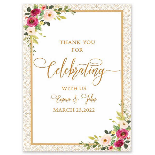 Darling Souvenir MADE WITH LOVE Custom Thank You For Celebrating With UsWatercolor Flower With BorderWelcomeSignIdeal For Celebration - 18x12