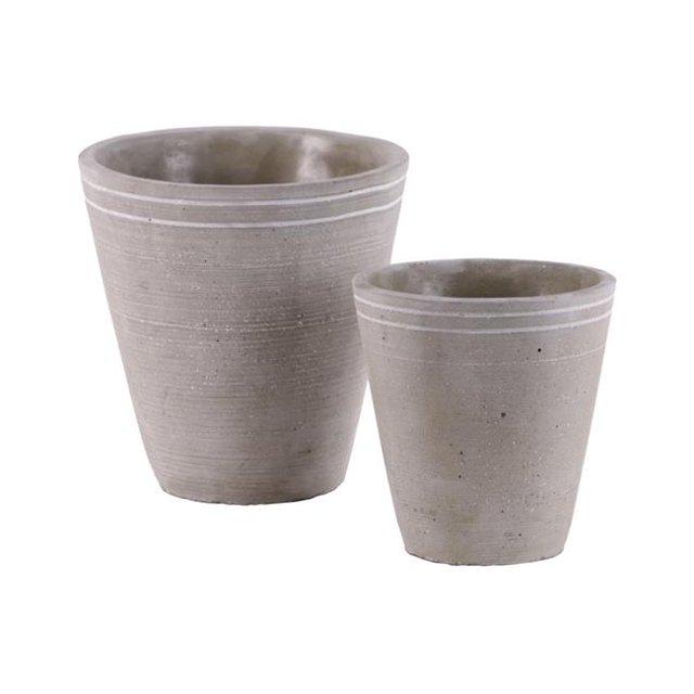 Creuset Rond à Bandes Blanches en Ciment avec Fond Conique, Lot de Deux, Gris
