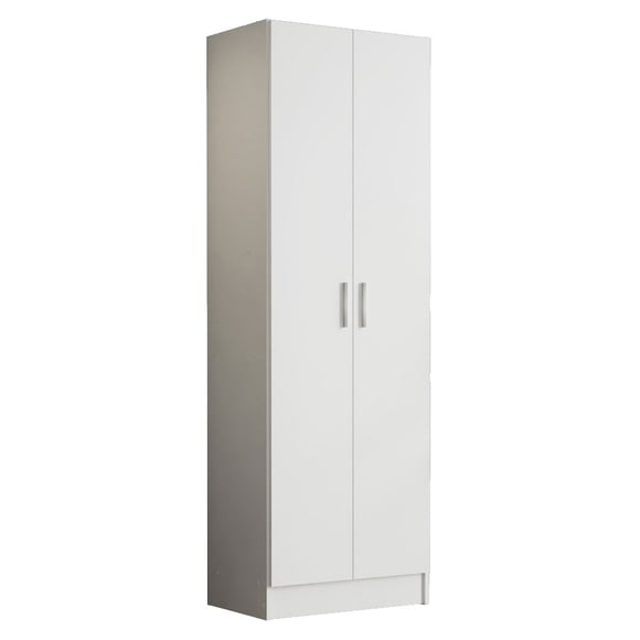 Madesa Modern Pantry Storage Cabinet Armoire Closet with 2 Doors and 5 Utility Shelves 23"L Wooden Organization Unit for Bedroom, Office, Laundry Room, Kitchen, and Garage - White