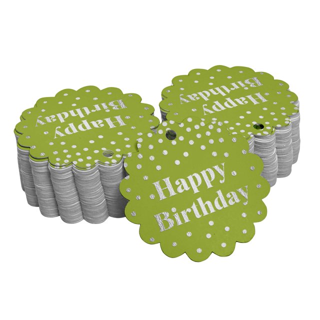 Inkdotpot Happy Birthday Bottle Tag Real Silver Foil Favor Hang Tags 50 Pack