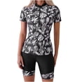 thumbnail image 3 of Lcziwo Womens Short Sleeve Rash Guard Two Piece Zipper Printed Swimsuits Surfing Slimming Bathing Suit with Shorts Black,L, 3 of 9