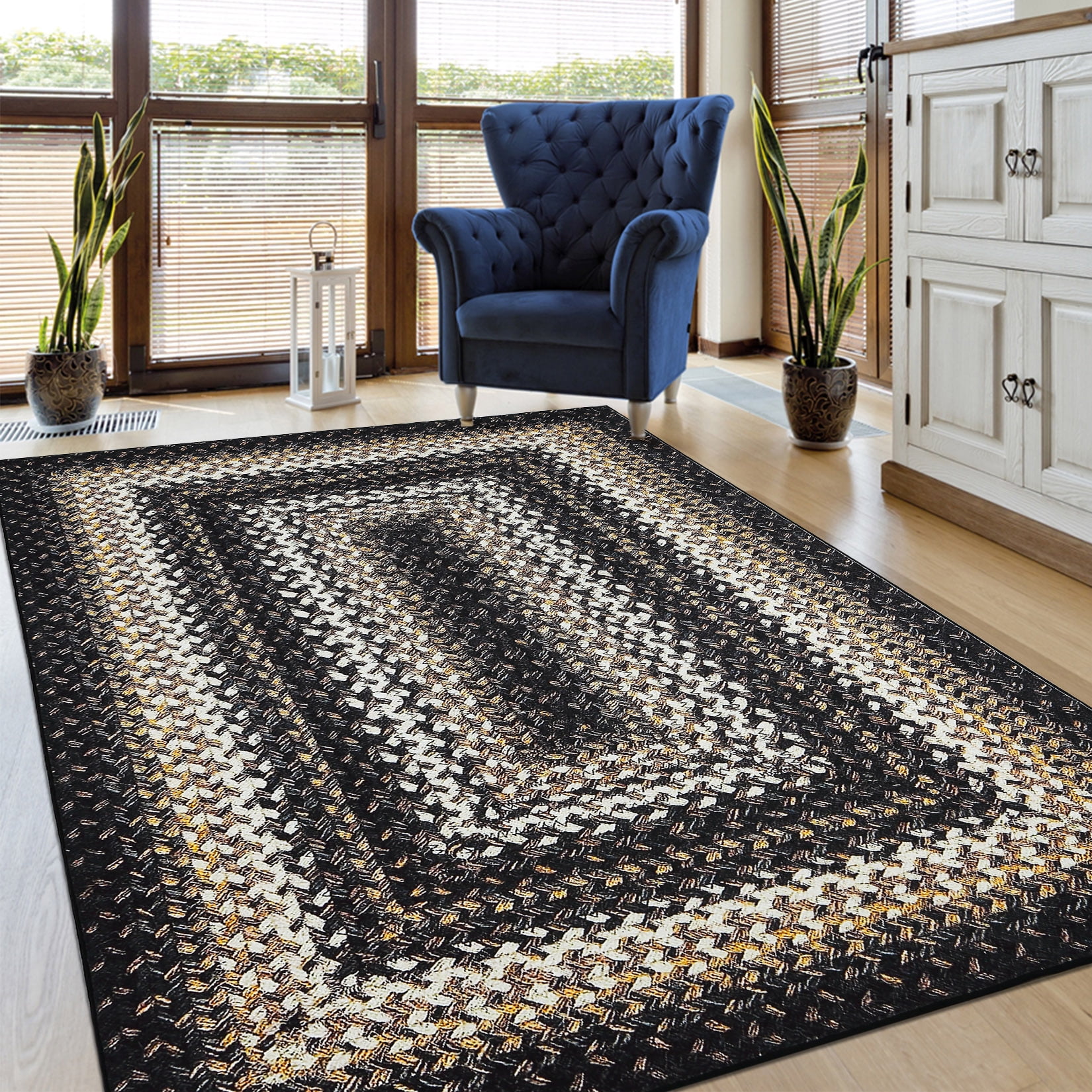 HOMERRY Area Rug 5x7 Washable Rug Modern Geometric Area Rug for Living Room, Black