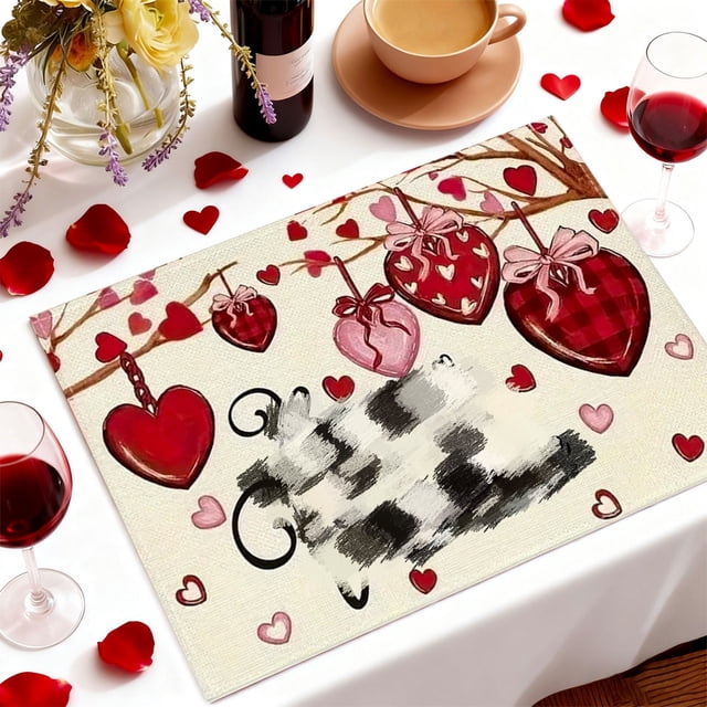 Wooowa Valentine's Day Printed Placemat 11.8x17.7 Inches - Heat-Resistant Table Decor for Kitchen, Home & Holiday Parties