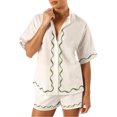 thumbnail image 1 of Gupgi Women Graphic 2 Piece Outfit Short Sleeve Button Down Shirt Lounge Shorts Sets Summer Beach Wear, 1 of 9