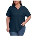 thumbnail image 1 of Timegard Hauts pour Femmes Grande Taille Col à Revers Col en V Manches Courtes T-Shirts Basiques Confortables Hauts Décontractés Amples, 1 of 8