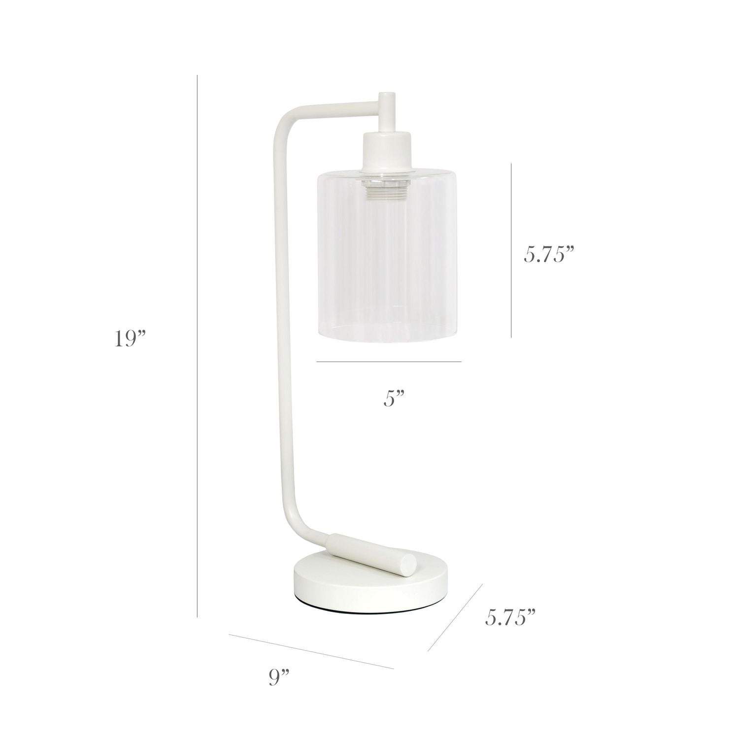 Lampe de bureau à lanterne industrielle en fer de style antique de Simple Designs Bronson avec abat-jour en verre, blanc