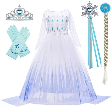 Snow Queen Act 2 Elsa Costumes Princess Dresses Elsa Dress for Girls with Wig,Crown,Magic Wand ,Gloves 7-8 Years(140,K11)