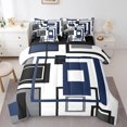 thumbnail image 1 of YST Navy Blue Square Comforter Set For Teen Boys Queen Lack White Grey Geometric 7 Piece Bed In A Bag Geometry Striped Bedding Set For Kids Men,Abstract Line Grids Bed Set, 1 of 5