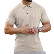 AherBiu T-shirts occasionnels pour hommes Bouton T-Shirts solides pour hommes Mode tricoté manches courtes chemises d'été