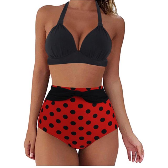 Womens Two Piece Swimsuits Halter Neck Top High Waisted Bathing Suits Tummy Control Bikini Swimwear