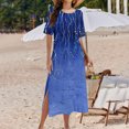 thumbnail image 4 of Ovzne Robes d'Été pour Femmes Robe d'Été Robe d'Été Décontractée pour Femmes Robe de Printemps à Manches Courtes avec Poches Robe de Plage Évasée Robe Décontractée Robe de Printemps à Manches Courtes Imprimée Liquidation, 4 of 7
