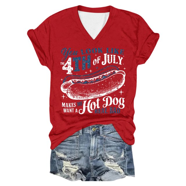 TSADFHJI Hauts pour Femmes Tendance 2024 Chic T-Shirt à Col Rond pour Femmes à Lettres Imprimées Manches Courtes Col Rond Haut TG Rouge