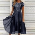 thumbnail image 1 of EGNMCR Robes de Soirée pour Femmes, Robes Formelles pour Femmes, Robes de Cocktail pour Femmes Femmes Unies à Manches Courtes Col Rond Dentelle Mousseline Maille Taille Robes de Fête Jupe en Mousseline pour Femmes, 1 of 6