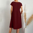 thumbnail image 3 of RKSTN Robes d'Été pour Femmes 2023 Décontractées en Coton et Lin Couleur Unie Longueur Genou Jupes Col Rond Manches Courtes Robe Midi avec Poches, 3 of 5