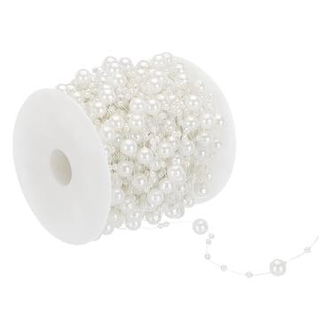 Unique Bargains 8mm/ 3mm Faux Pearl Beads Garland, 98.4 Ft Pearl String Chain Pearl Roll, White