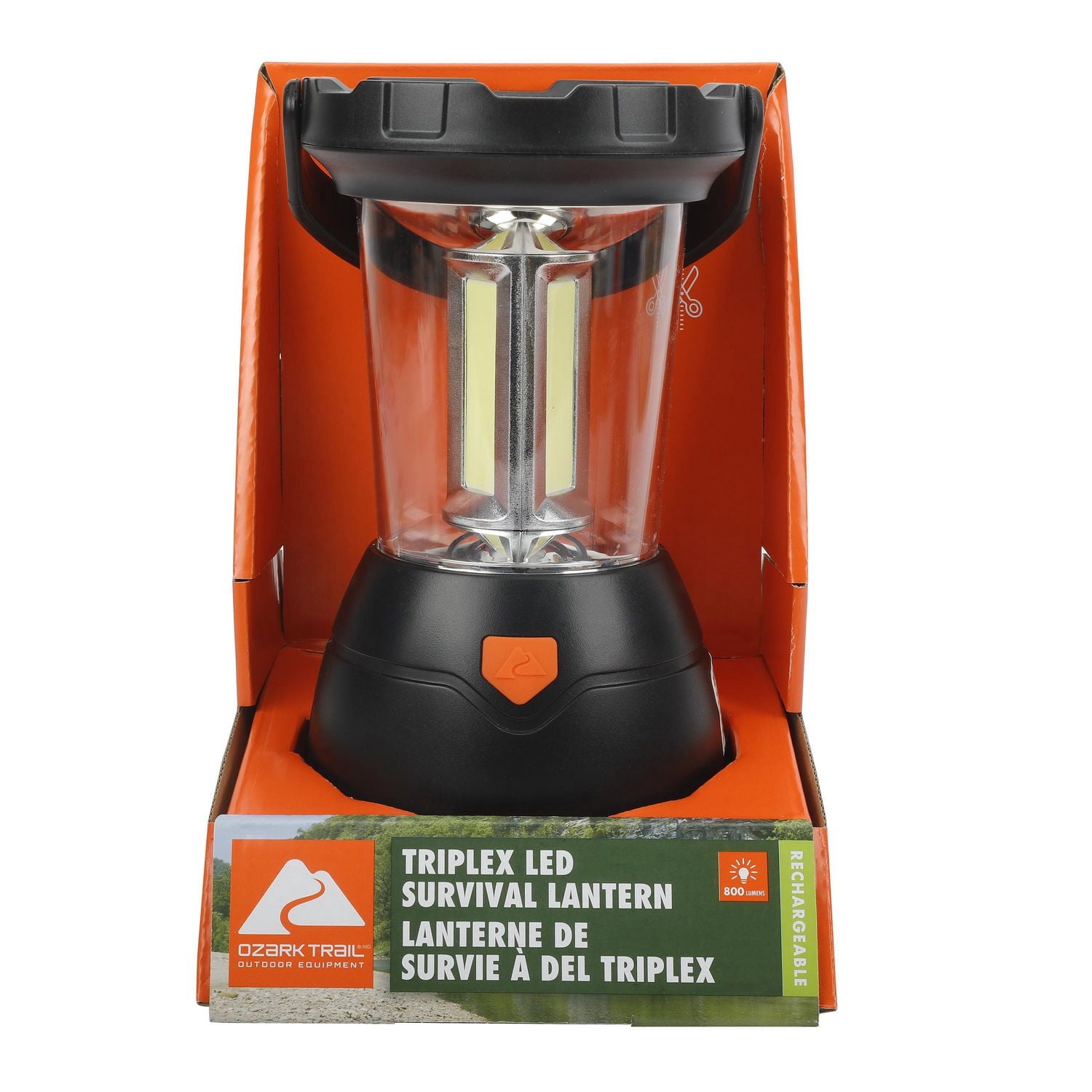 Ozark Trail Triplex DEL Lanterne de survie, 800 lumens, rechargeable, solaire et manivelle