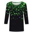 thumbnail image 4 of T-Shirts pour Femmes, Imprimé pour la Saint-Patrick, Col Rond, Manches Trois-Quarts, T-Shirt Ample, Saint-Patrick, 4 of 5
