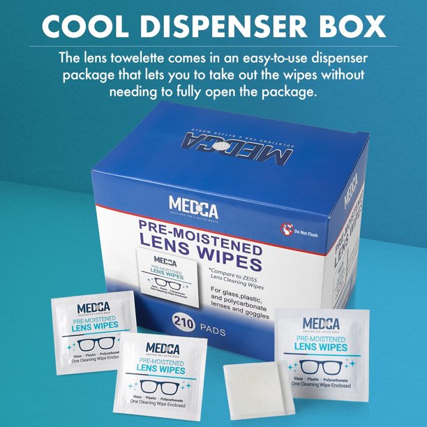 MEDca Pre-Moistened Lens Cleaning Wipes, Ammonia-Free Disposable