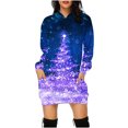 thumbnail image 1 of Jsaierl Robe à Capuche pour Femmes, Imprimé d'Arbre de Noël Doré, Mode Décontractée, Chandail à Enfiler à Manches Longues, Mini-Robe à Capuche avec Poche, Chandails d'Automne pour Femmes, 1 of 4