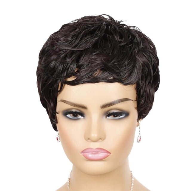 EGNMCR Wigs Human Hair Short Wig Color Bleaching And Dyeing Bangs Short Curly Hair False wigg