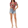 thumbnail image 2 of INSPIRE CHIC Chemises pour Femmes Hawaïennes à Manches Courtes Tropicales à Fleurs Boutonnées Hauts TP Rouge, 2 of 8
