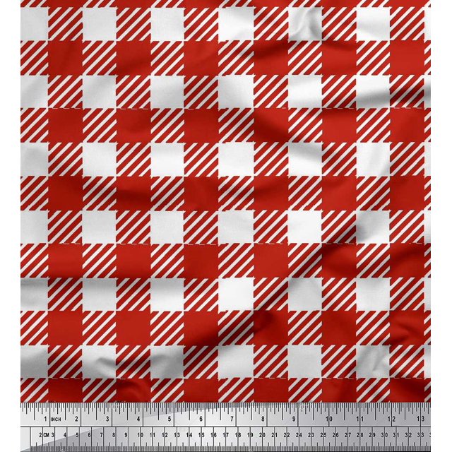 Soimoi Silk Fabric Gingham Check Printed Fabric 1 Yard 42 Inch Wide