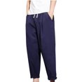 thumbnail image 2 of asjyhkr Plus Size Mens Linen Pants Elastic Waist Drawstring Hiking Beach Cropped Pants with Pockets,M-5XL, 2 of 4