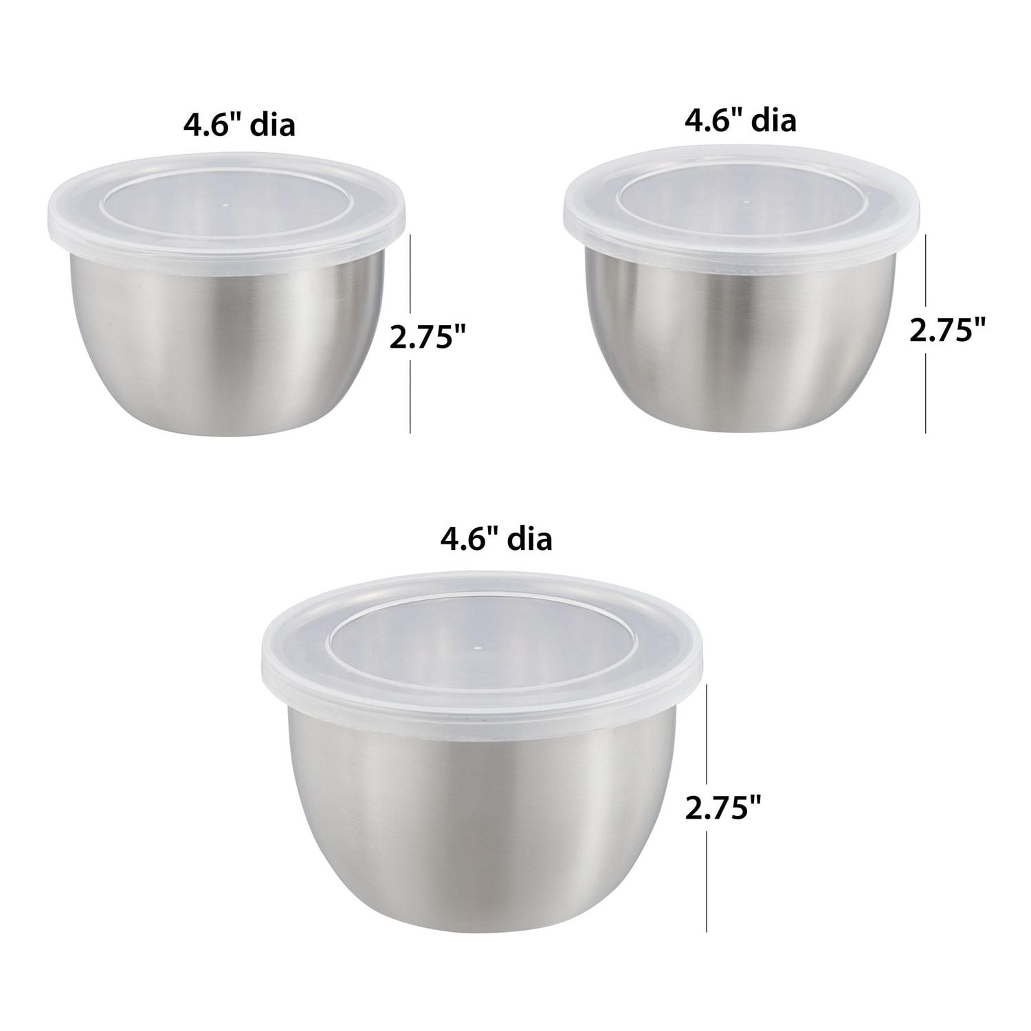 Bol de préparation à 2 tasses en acier inoxydable brossé Mainstays, 6 pièces avec couvercle, paquet de 3