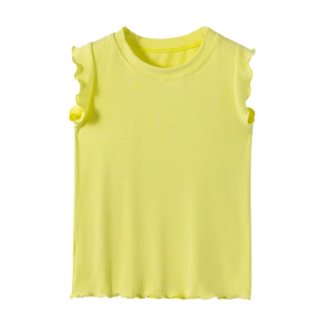 LUOGENLI T-Shirt pour Filles Hauts d'Été Manches Courtes Col Rond Blouse Tenue Décontractée Tee-Shirt Confortable Tissu Extensible Âge 4 10 Printemps Chemises pour Filles 2025 Jaune 9-10 Ans