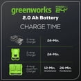 thumbnail image 3 of Greenworks 24V 2.0Ah Battery and Charger Combo Kit, 3 of 5