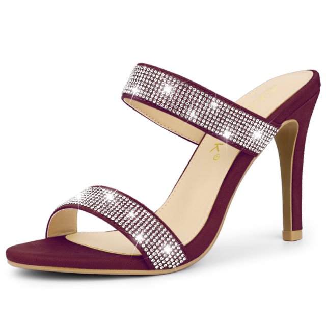 BLISSFUL STEP Sandales Mules à Talon Aiguille Haut à Bout Ouvert pour Femmes avec Strass