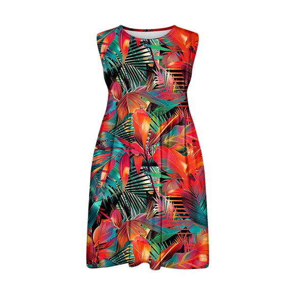 LOVZFMLL Fashionable Full-print Kid's Round-neck Sleeveless Dress With Pockets For Middle And Large Kid
