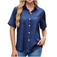 thumbnail image 2 of asjyhkr Womens Button down Shirts Short Sleeve Summer Causal Business Work Tops with Pockets Lightweight Comfy Soft Tees, 2 of 8
