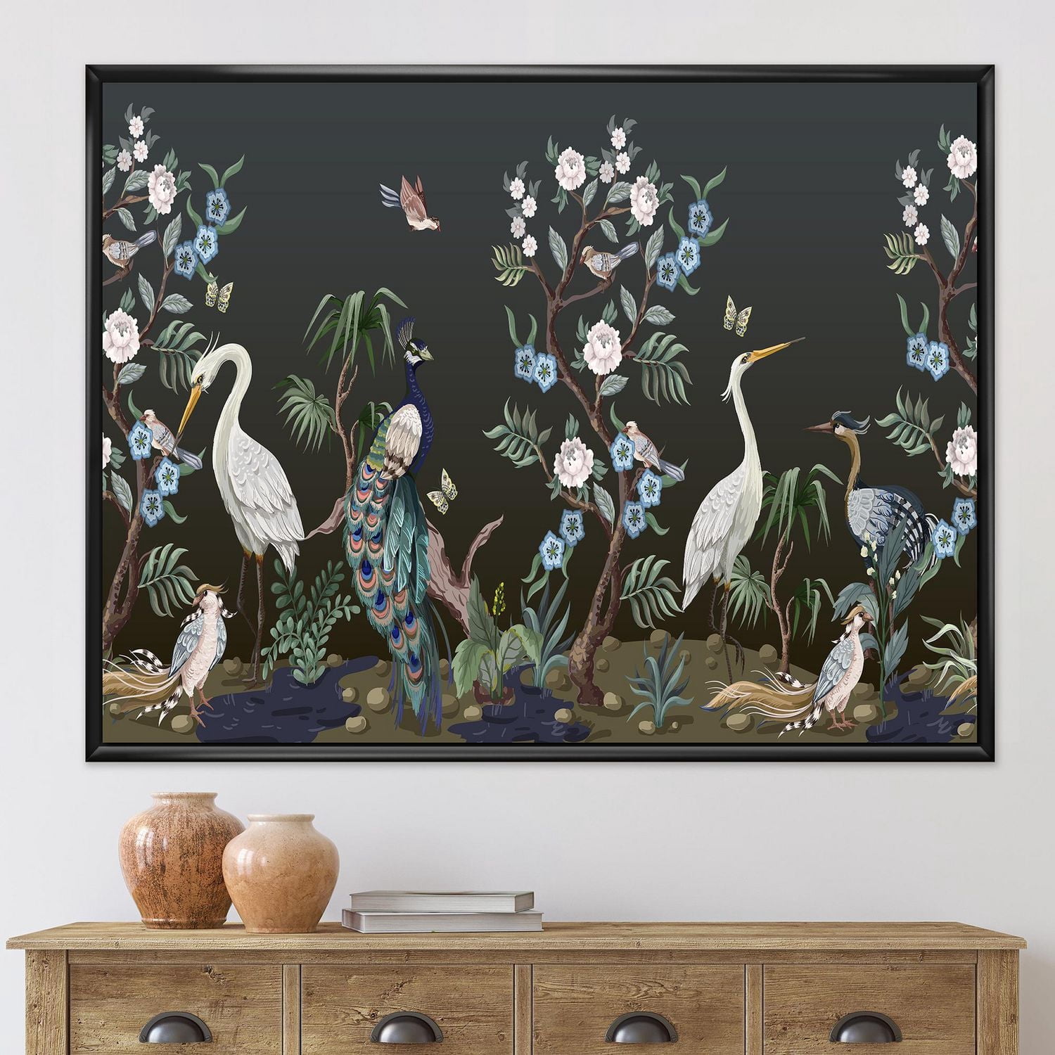 Designart Chinoiserie Aux Oiseaux Et Pivoines IV ART MURAL À CADRE FLOTTÉ
