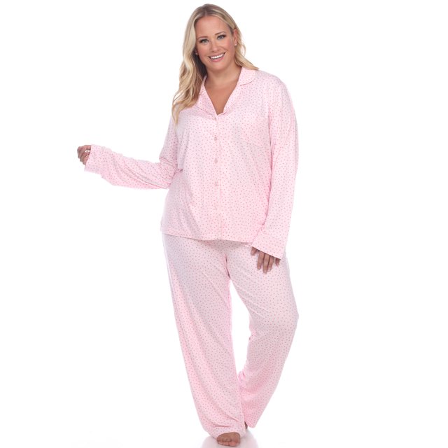White Mark Women's Polka Dots Long Sleeve Button-Down Pajama Set